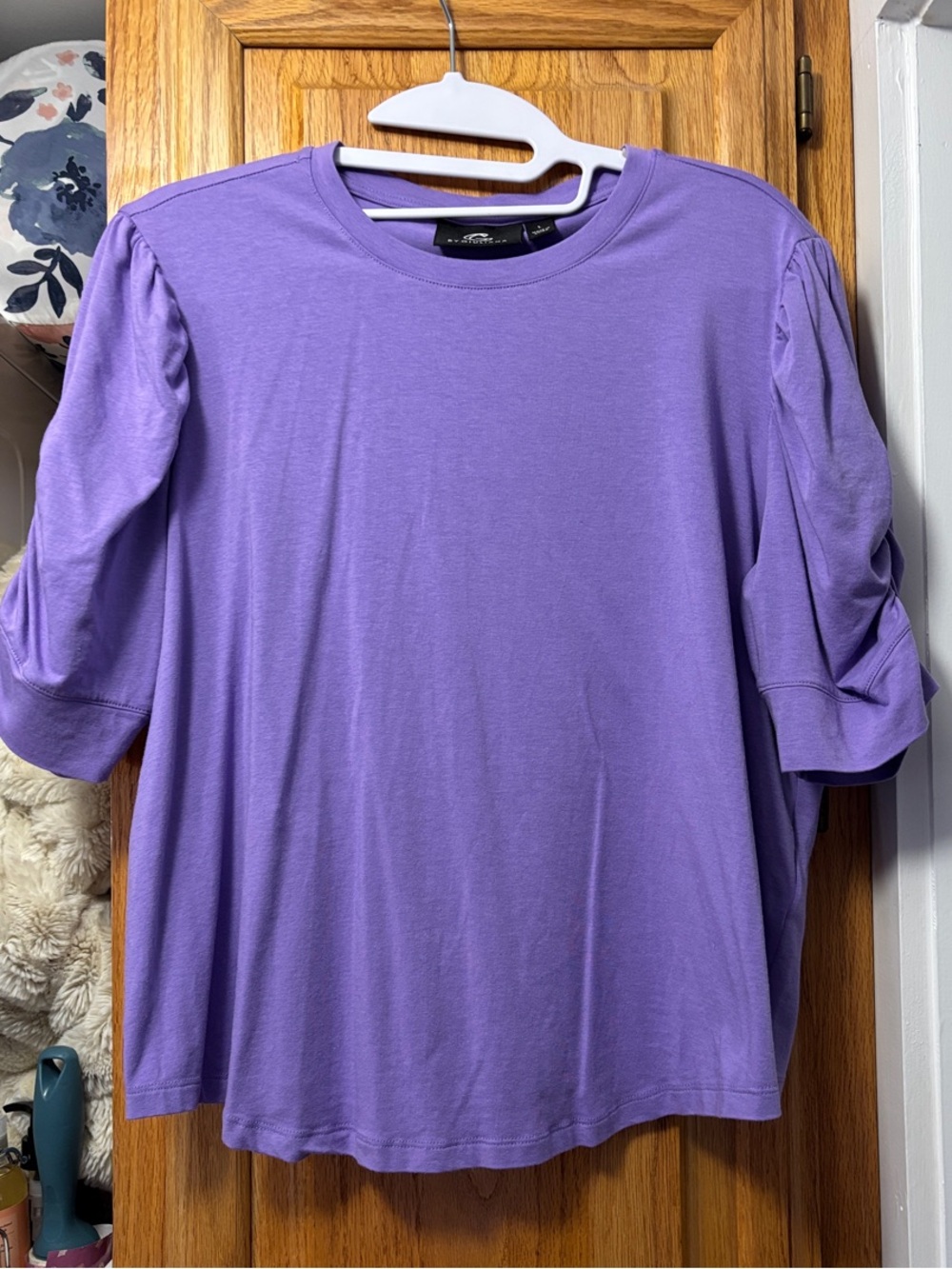 G by Giuliano Purple Shirred Puff-Sleeve Women's Top